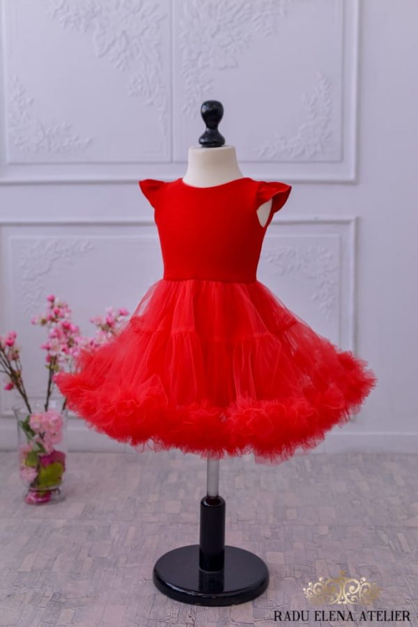 Red - Rochiță tulle floare mini(cu bordura)