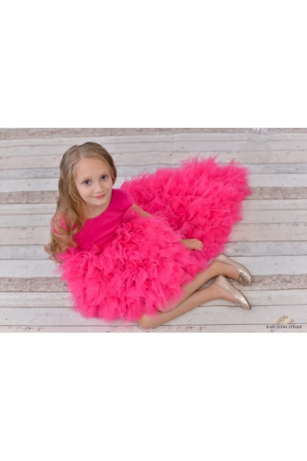 Ciclam - Rochiță tulle fulg cu trena - imagine 3