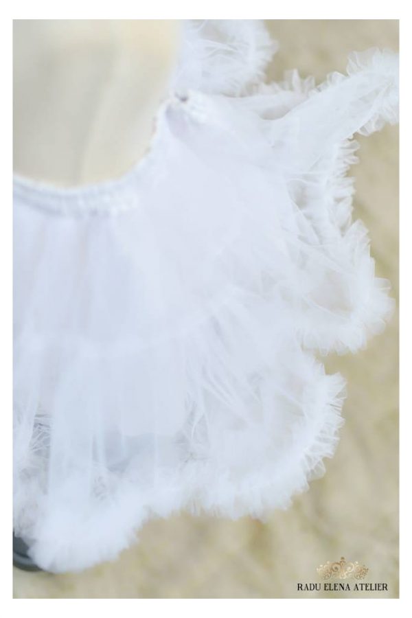 White - Fustă tulle floare fetițe - imagine 3