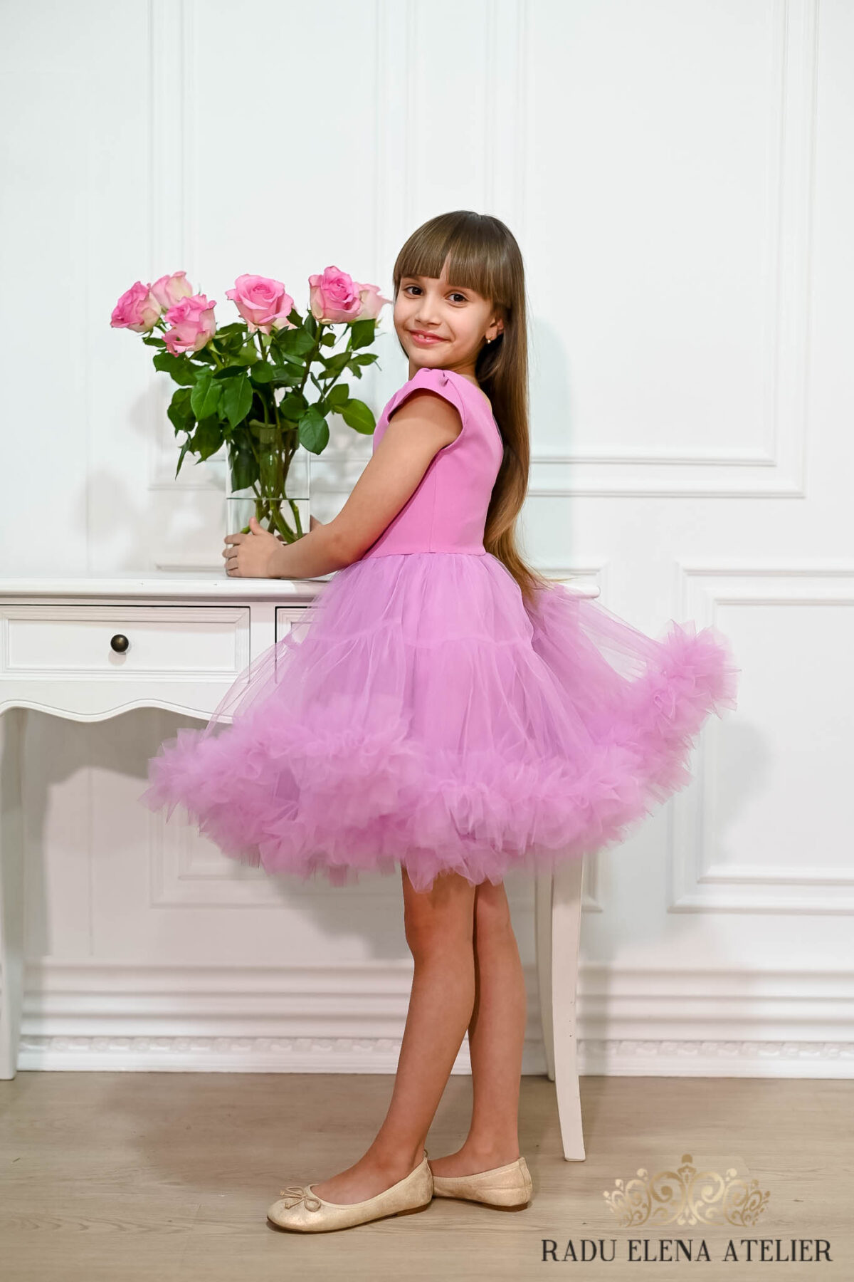 Spring Rose-rochita tulle floare mini(cu bordura) - imagine 3