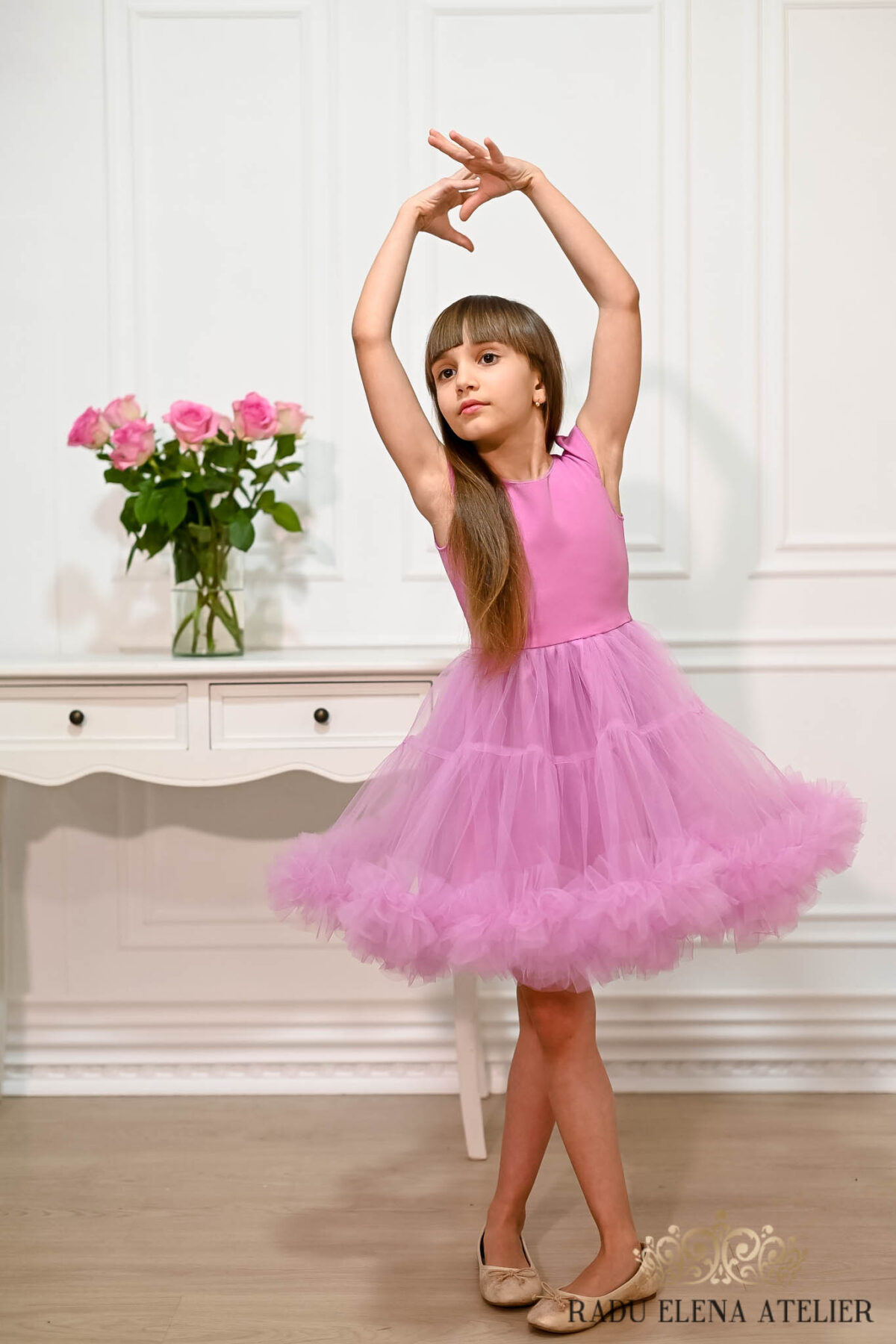 Spring Rose-rochita tulle floare mini(cu bordura) - imagine 2