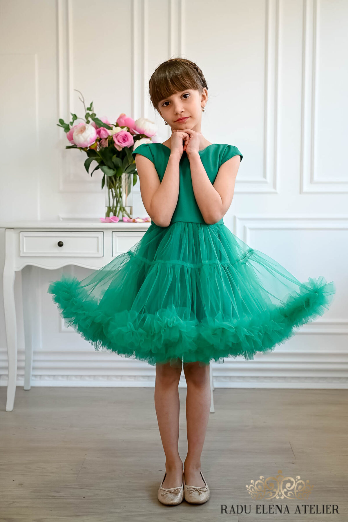 Sweet Turquoise-rochita tulle floare mini(cu bordura) - imagine 2