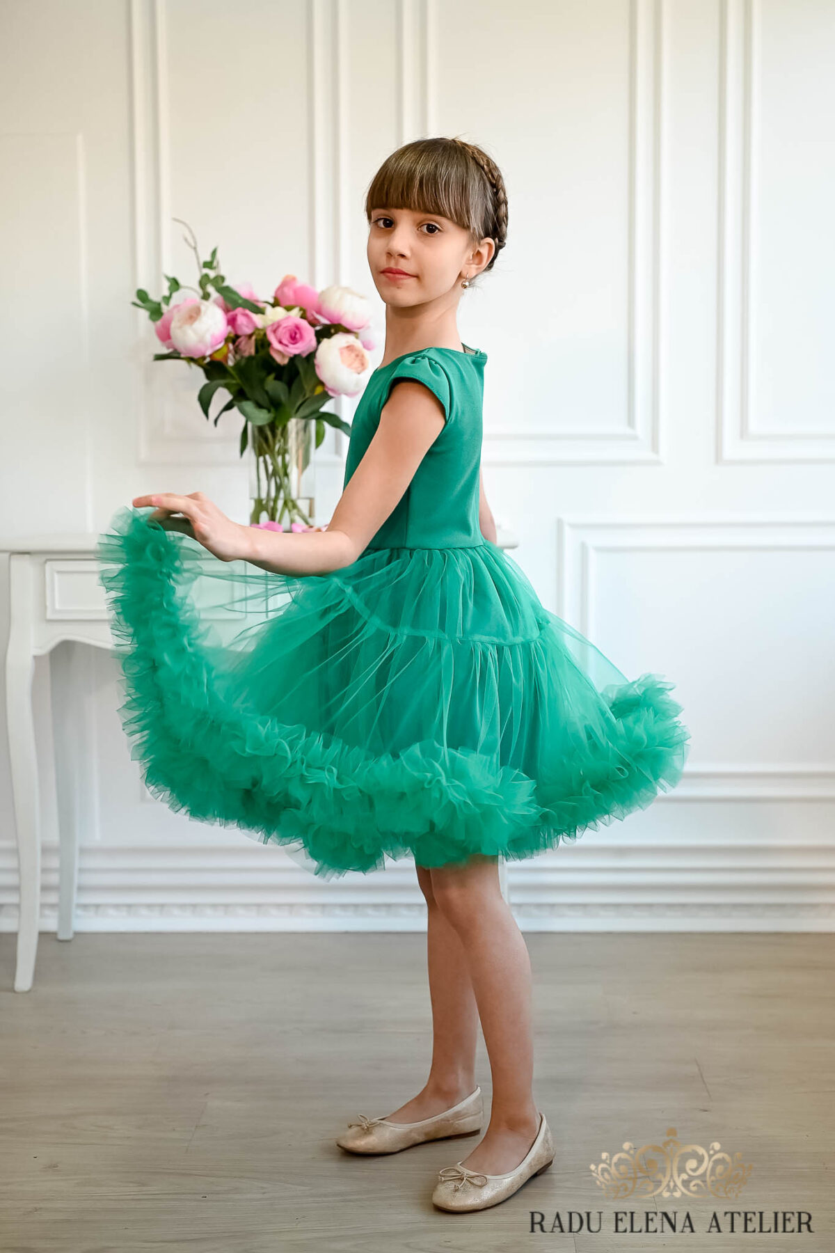 Sweet Turquoise-rochita tulle floare mini(cu bordura) - imagine 3